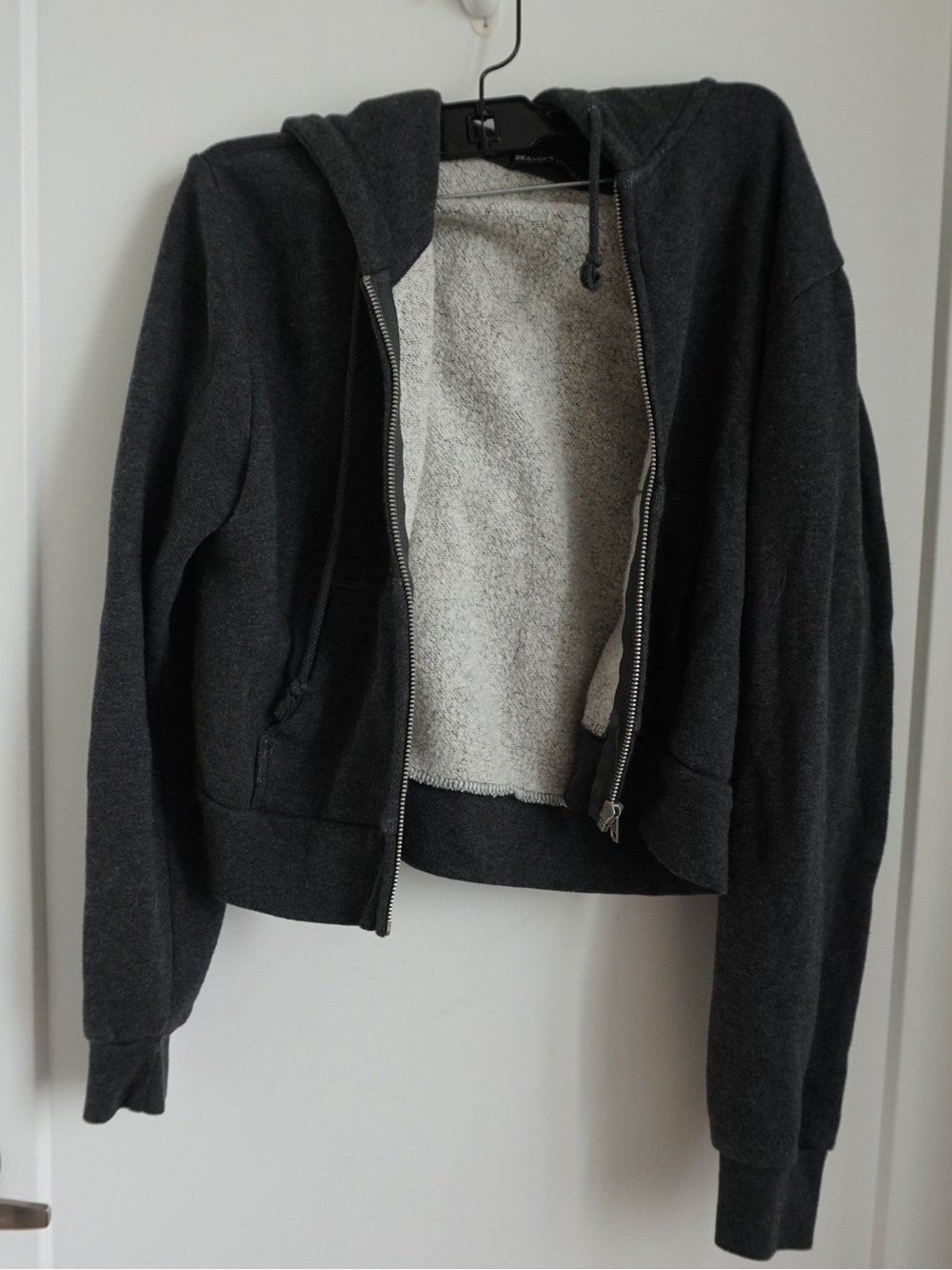 Brandy Melville Dark Charcoal Sherpa-Lined Zip Hoodie